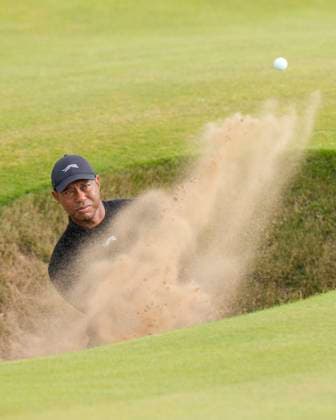 17th July 2024; Royal Troon Golf Club, Troon, South Ayrshire, Scotland; The Open Championship Practice Day 3; Tiger Woods plays from a bunker on the 12th green  ActionPlus12669004 StevenxFlynn