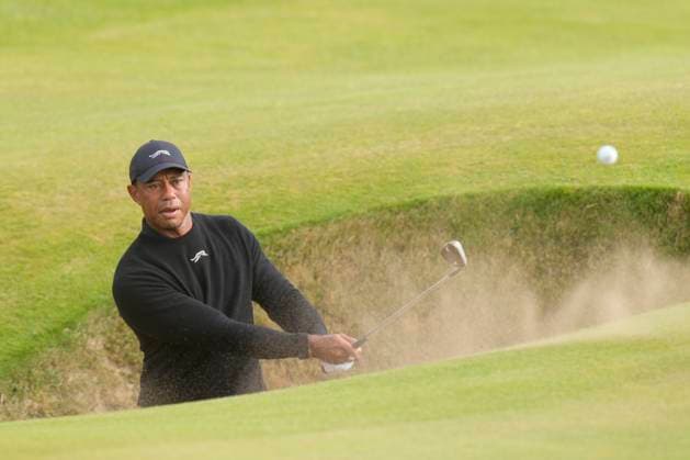 17th July 2024; Royal Troon Golf Club, Troon, South Ayrshire, Scotland; The Open Championship Practice Day 3; Tiger Woods plays from a bunker on the 12th green  ActionPlus12669006 StevenxFlynn