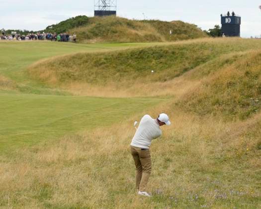 17th July 2024; Royal Troon Golf Club, Troon, South Ayrshire, Scotland; The Open Championship Practice Day 3; Rory McIlroy plays from the rough on the 10th hole  ActionPlus12669033 StevenxFlynn