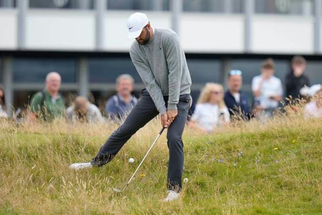 17th July 2024; Royal Troon Golf Club, Troon, South Ayrshire, Scotland; The Open Championship Practice Day 3; Scottie Scheffler plays from the rough on the side of the 15th green  ActionPlus12669043 StevenxFlynn