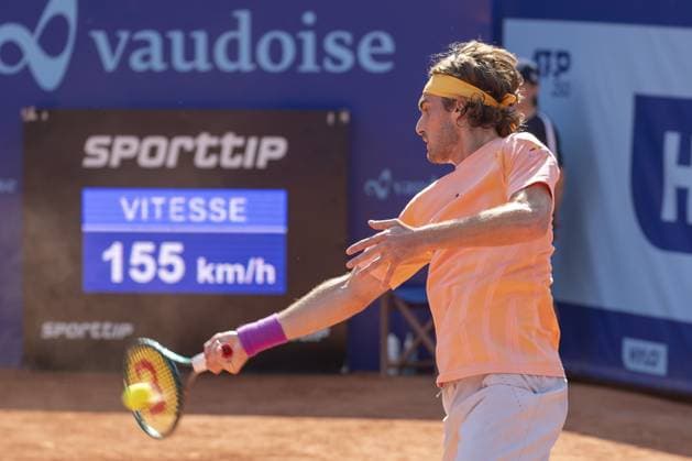 Gstaad: Gstaad Switzerland, 07 17 2024: Stefanos Tsitsipas (GRE) in action during EFG Swiss Open. during EFG Swiss Open Gstaad, International Tennis match in Gstaad, Switzerland, July 17 2024 International Tennis match - EFG Swiss Open Gstaad  - ZUMAp169 20240717_zsa_p169_215 Copyright: xPatrickxDancel IPAxSportx