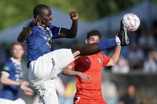 Football Champions League 2024 2025 17 07 2024, Football Champions League, UEFA Champions League, 2024 2025, Qualification Round 1, Luxembourg, Stade Municipal, Luxembourg LUX FC Differdange 03 LUX KI Klaksvik FRO vl Cederic Yambere KI Klaksvik 4 Jorge Da Costa Monteiro FC Differdange 03 28