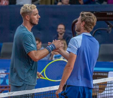July 17, 2024, Gstaad, Bern, Switzerland: Gstaad Switzerland, 07 17 2024: JAN-LENNARD STRUFF of Germany celebrates his victory with LEONARDO RIEDI of Switzerland during 8th finals of EFG Swiss Open Gstaad ATP, Tennis Herren 250, EFG Swiss Open Gstaad-ATP 250 at Roy Emerson Arena. JAN-LENNARD STRUFF won 7-6,7-6. Gstaad Switzerland - ZUMAd206 20240717_zip_d206_039 Copyright: xEricxDubostx