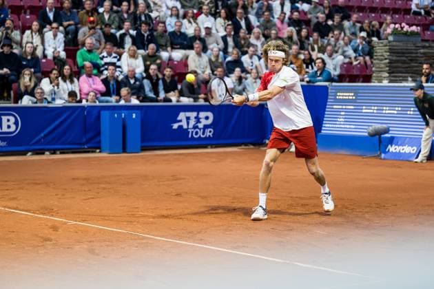 240717 Andrey Rublev of Russia and during day 3 of the Nordea Open on July 17, 2024 in Bastad Photo Niclas Jönsson BILDBYRAN COP 273 NO0287 tennis atp 250 nordea open bbeng  Copyright: NICLASxJÖNSSON BB240717NO077