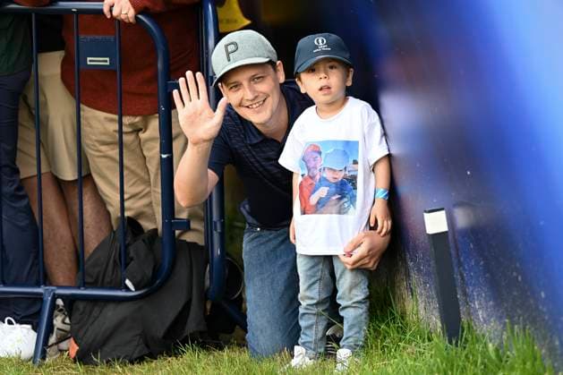 17th July 2024; Royal Troon Golf Club, Troon, South Ayrshire, Scotland; The Open Championship Practice Day 3; A young Rickie Fowler fan waits to see his hero  ActionPlus12669270 StevenxFlynn