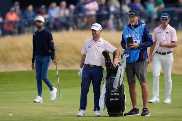 17th July 2024; Royal Troon Golf Club, Troon, South Ayrshire, Scotland; The Open Championship Practice Day 3; Brian Harman choses a club on the 18th fairway  ActionPlus12669252 StevenxFlynn