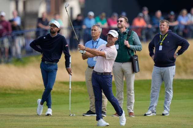 17th July 2024; Royal Troon Golf Club, Troon, South Ayrshire, Scotland; The Open Championship Practice Day 3; Brian Harman plays his second shot from the 18th fairway  ActionPlus12669254 StevenxFlynn