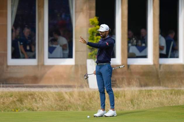 17th July 2024; Royal Troon Golf Club, Troon, South Ayrshire, Scotland; The Open Championship Practice Day 3; Akshay Bhatia lines up a putt on the 18th green  ActionPlus12669255 StevenxFlynn