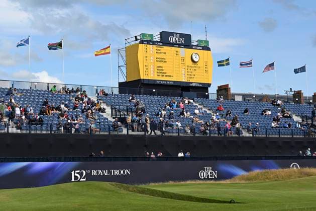 17th July 2024; Royal Troon Golf Club, Troon, South Ayrshire, Scotland; The Open Championship Practice Day 3; A general view of the grandstand on the 18th  ActionPlus12669261 StevenxFlynn