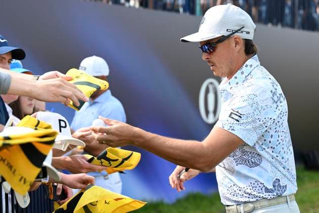 17th July 2024; Royal Troon Golf Club, Troon, South Ayrshire, Scotland; The Open Championship Practice Day 3; Rickie Fowler hands a ball to a fan  ActionPlus12669268 StevenxFlynn