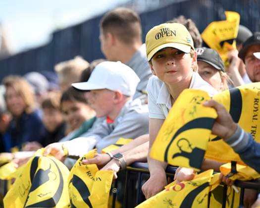 17th July 2024; Royal Troon Golf Club, Troon, South Ayrshire, Scotland; The Open Championship Practice Day 3; Young fans wait for players to sign autographs  ActionPlus12669269 StevenxFlynn