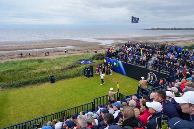 Jason Leonard (USA) plays the first tee shot of the 2024 Open Championship at 06:35. The British Open Championship, Day One, Golf, Royal Troon, Troon, UK - 18 July 2024  Copyright: xStuartxWallace Shutterstockx 14588001c
