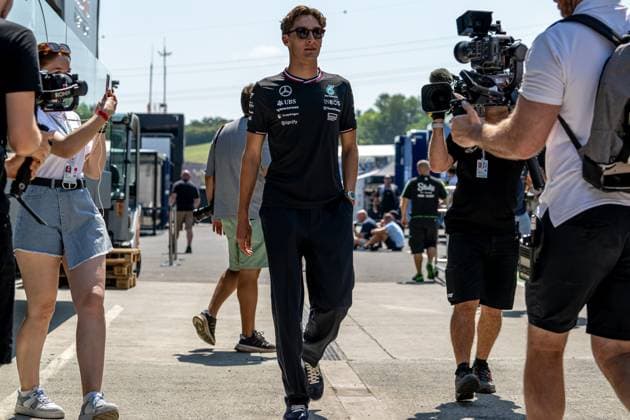 MOGYOROD, HUNGARY: George Russell, racing for the Mercedes F1 team during the 2024 Formula 1 Hungarian Grand Prix at the Hungaroring in Mogyorod, Hungary