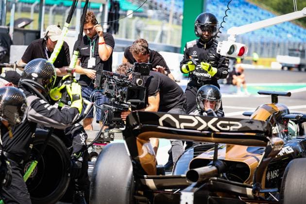 Camera gear APEX APXGP backstage of the Team crew filming a pitstop pit stop for the F1 movie by Apple Studios Bruckheimer Films during the Formula 1 Hungarian Grand Prix 2024, 13th round of the 2024 Formula One World Championship, WM, Weltmeisterschaft from July 19 to 21, 2024 on the Hungaroring, in Mogyorod, Hungary - F1 - HUNGARIAN GRAND PRIX 2024 DPPI Panoramic  240718_R11_UNGHERIA_DP_AV6_3025