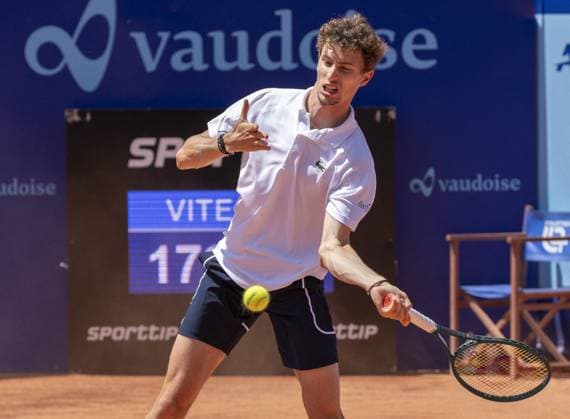 International Tennis match - EFG Swiss Open Gstaad Gstaad Switzerland, 07 18 2024: Ugo Humbert (FRA) in action during EFG Swiss Open. during EFG Swiss Open Gstaad, International Tennis match in Gstaad, Switzerland, July 18 2024 Gstaad Switzerland  Copyright: xIPAxSport ABACAx