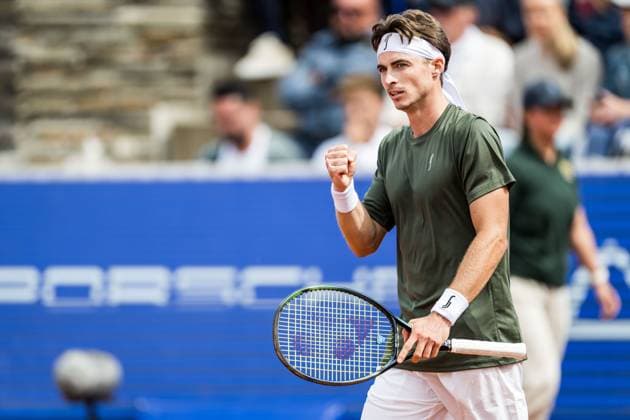 240718 Timofey Skatov of Kazakhstan celebrates during day 4 of the Nordea Open on July 18, 2024 in Bastad Photo Niclas Jönsson BILDBYRAN COP 273 NO0288 tennis atp 250 nordea open bbeng jubel  Copyright: NICLASxJÖNSSON BB240718NO010