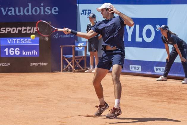 Gstaad: Gstaad Switzerland, 07 18 2024: Gustavio Heide (BRA) in action during EFG Swiss Open. during EFG Swiss Open Gstaad, International Tennis match in Gstaad, Switzerland, July 18 2024 International Tennis match - EFG Swiss Open Gstaad  - ZUMAp169 20240718_zsa_p169_107 Copyright: xPatrickxDancel IPAxSportx