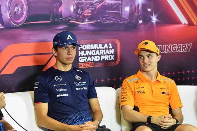 July 18, 2024, Budapest, Budapest, Hungary: Alex Albon (Williams) and Oscar Piastri (McLaren) on the Drivers press conference, PK, Pressekonferenz before the Hungarian Grand Prix held on July 21 on the Hungaroring. Budapest Hungary - ZUMAs291 20240718_zip_s291_027 Copyright: xBalintxSzentgallayx