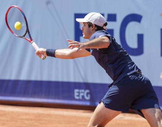 Gstaad: Gstaad Switzerland, 07 18 2024: Gustavio Heide (BRA) in action during EFG Swiss Open. during EFG Swiss Open Gstaad, International Tennis match in Gstaad, Switzerland, July 18 2024 International Tennis match - EFG Swiss Open Gstaad  - ZUMAp169 20240718_zsa_p169_137 Copyright: xPatrickxDancel IPAxSportx