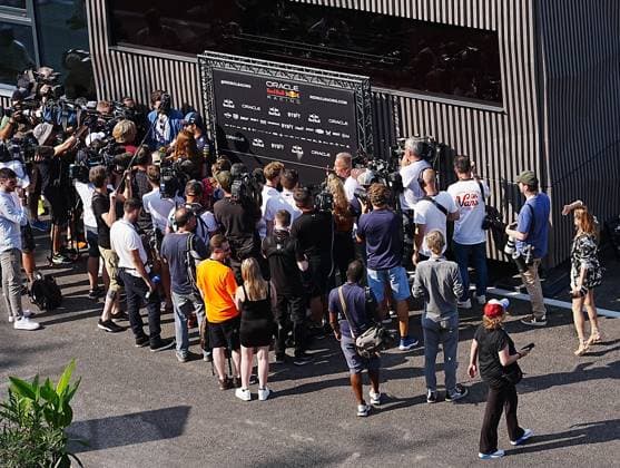 18 07 2024, Hungaroring, Budapest, FORMULA 1 HUNGARIAN GRAND PRIX 2024 , pictured Sergio Perez MEX , Oracle Red Bull Racing in an interview with the international media Defodi 506 20240718 hbr 1525 Defodi-506