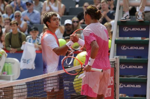 Tennis Men ATP, Tennis Men Tour 500 European Open Hamburg, Hamburg Open ATP 500 2024 , 18 07 2024 , Flavio Cobolli ITA congratulates Zhizhen Zhang CHN on his victory Copyright: FernandoxSoares