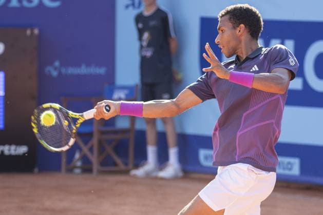 Gstaad Switzerland, 07 18 2024: Felix Auger-Aliassime (CAN) in action during EFG Swiss Open. during EFG Swiss Open Gstaad, International Tennis match in Gstaad, Switzerland, July 18 2024  Copyright: xPatrickxDancel IPAxSportx xipa-ax xx IPA_48096635 IPA_Agency_IPA48096635