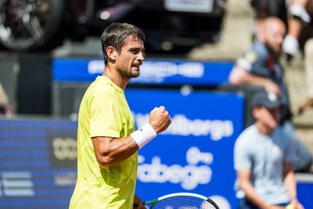 240719 Mariano Navone of Argentina celebrates during day 5 of the Nordea Open on July 19, 2024 in Bastad Photo Niclas Jönsson BILDBYRAN COP 273 NO0289 tennis atp 250 nordea open bbeng jubel  Copyright: NICLASxJÖNSSON BB240719NO015