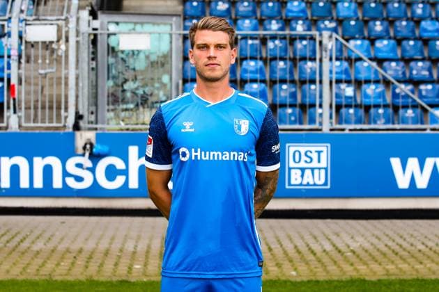 Marcus Mathisen, 1 FC Magdeburg 2 Football Bundesliga portrait appointment 2 BL 2024 2025 official photo appointment 1 FC Magdeburg in the Avnet Arena in Magdeburg portrait, portrait, single picture, Germany, football, men, GER, 18 07 2024 Christian Schroedter
