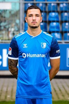 Falko Michel, 1 FC Magdeburg 2 Soccer Bundesliga portrait appointment 2 BL 2024 2025 official photo appointment 1 FC Magdeburg in the Avnet Arena in Magdeburg portrait, portrait, single picture, Germany, football, men, GER, 18 07 2024 Christian Schroedter