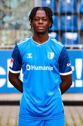 Pierre Nadjombe, 1 FC Magdeburg 2 Soccer Bundesliga portrait appointment 2 BL 2024 2025 official photo appointment 1 FC Magdeburg in the Avnet Arena in Magdeburg portrait, portrait, single picture, Germany, football, men, GER, 18 07 2024 Christian Schroedter