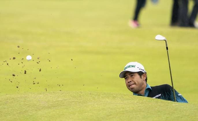 Golf: British Open Japan s Hideki Matsuyama plays a shot on the second hole during the second round of the British Open golf tournament at Royal Troon in Troon, Scotland, on July 19, 2024.  A14AA0003155295P