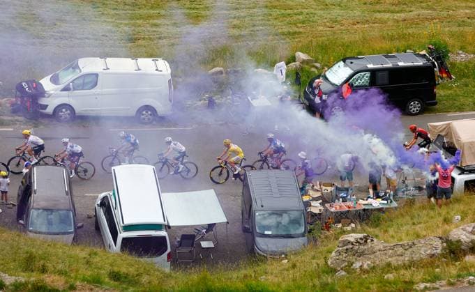 The pack of riders pictured in action during stage 19 of the 2024 Tour de France cycling race, from Embrun to Isola 2000 (144,6 km), in France, on Friday 19 July 2024. The 111th edition of the Tour de France starts on Saturday 29 June and will finish in Nice, France on 21 July. POOLxLUCASxBETTINI  x96723939x
