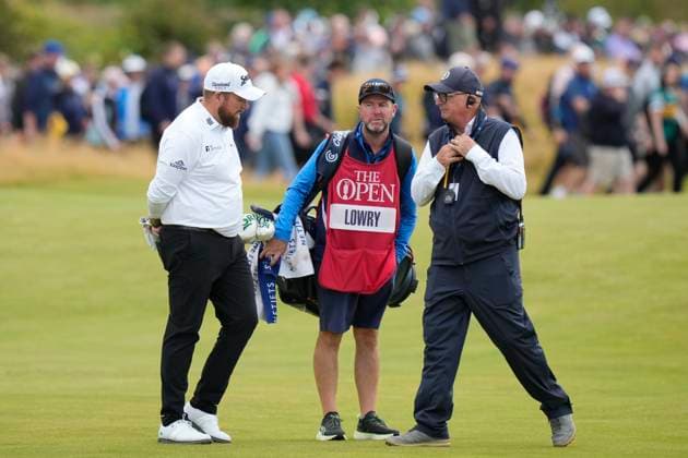 19th July 2024; Royal Troon Golf Club, Troon, South Ayrshire, Scotland; The Open Championship 2nd round; Shane Lowry speaks with a rules official on the 11th fairway  ActionPlus12669614 StevenxFlynn