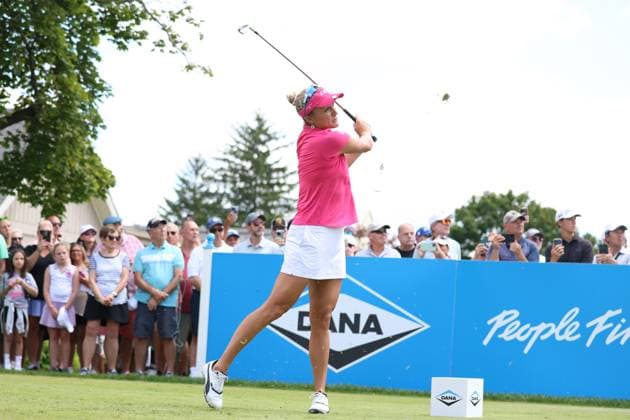 SYLVANIA, OH - JULY 19: LPGA, Golf Damen player Lexi Thompson plays her tee shot on the 10th hole on Lexi Thompson Day during the second round of the 2024 Dana Open on July 19, 2024, at Highland Meadows Golf Club in Sylvania, Ohio. (Photo by Brian Spurlock Icon Sportswire) GOLF: JUL 19 LPGA Dana Open EDITORIAL USE ONLY Icon24071924