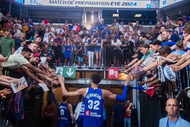 Basketball, Testspiel, Frankreich - Kanada Victor Wembanyama (France) BASKET : France x Canada - Match de preparation JO - 19 07 2024 BaptisteAutissier Panoramic 