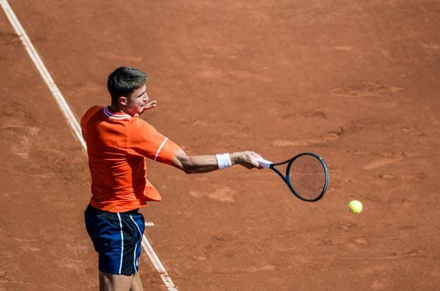 240720 Duje Ajdukovic of Croatia during day 6 of the Nordea Open on July 20, 2024 in Bastad Photo Niclas Jönsson BILDBYRAN COP 273 NO0290 tennis atp 250 nordea open bbeng  Copyright: NICLASxJÖNSSON BB240720NO008