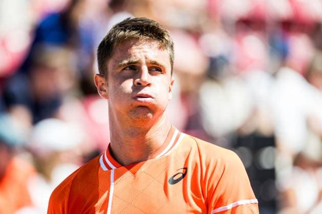 240720 Duje Ajdukovic of Croatia looks dejected during day 6 of the Nordea Open on July 20, 2024 in Bastad Photo Niclas Jönsson BILDBYRAN COP 273 NO0290 tennis atp 250 nordea open bbeng depp  Copyright: NICLASxJÖNSSON BB240720NO015