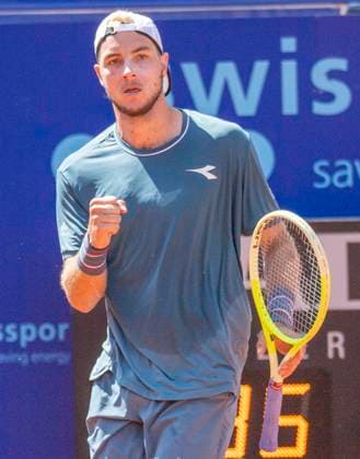July 20, 2024, Gstaad, Bern, Switzerland: Gstaad Switzerland, 07 20 2024: JAN-LENNARD STRUFF of Germany celebrates his point during the semi-finals of EFG Swiss Open Gstaad ATP, Tennis Herren 250, EFG Swiss Open Gstaad-ATP 250 took place at Roy Emerson Arena in Gstaad, which is located in the famous ski resort of Gstaad and which is located in the Bernese Oberland..QUENTIN HALYS won 6-3, 7-6. Gstaad Switzerland - ZUMAd206 20240720_zip_d206_008 Copyright: xEricxDubostx