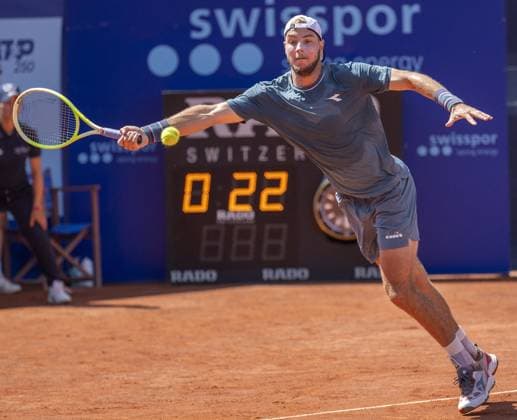 EFG Swiss Open - Quentin Halys v Jan-Lennard Struff Jan-Lennard Struff (GER) in semi final against Quentin Halys (FRA) during EFG Swiss Open. during EFG Swiss Open Gstaad, International Tennis match in Gstaad, Switzerland, on July 20, 2024. Photo by Patrick Dancel IPA ABACAPRESS.COM Gstaad Switzerland  Copyright: xIPA ABACAx