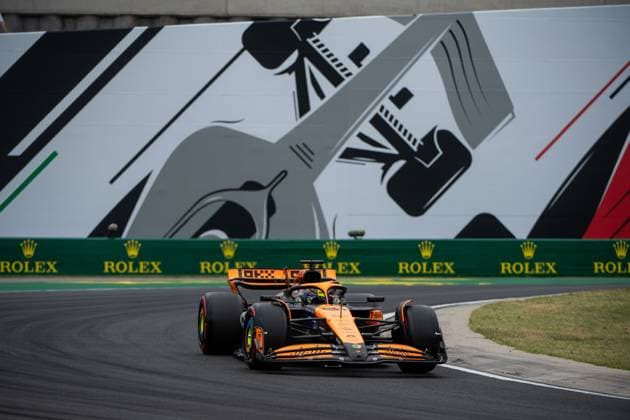 Oscar Piastri McLaren Formula 1 Team, Australia, 81 in McLaren MCL38 in front of the painting of a silver Formula 1 car and Rolex branding, HUN, Formula 1 World Championship, Hungarian Grand Prix, Hungaroring, Free Practice, 20 07 2024 HUN, Formula 1 World Championship, Hungarian Grand Prix, Hungaroring, Free Practice, 20 07 2024 Mogyorod Copyright: xEibner-Pressefoto Memmlerx EP_MMR