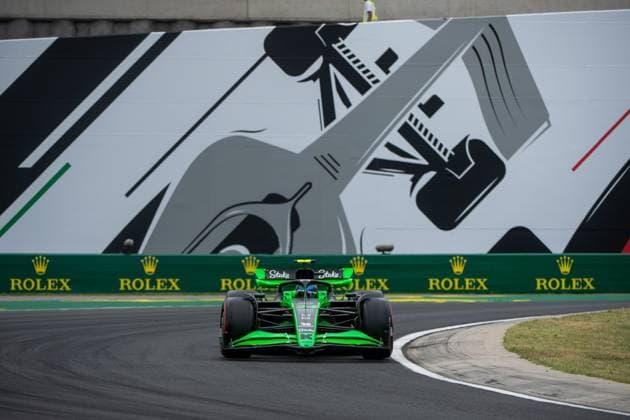 Zhou Guanyu Stake F1 Team Kick Sauber, China, 24 in the Sauber C44 in front of the painting of a silver Formula 1 car and Rolex branding, HUN, Formula 1 World Championship, Hungarian Grand Prix, Hungaroring, Free Practice, 20 07 2024 HUN, Formula 1 World Championship, Hungarian Grand Prix, Hungaroring, Free Practice, 20 07 2024 Mogyorod Copyright: xEibner-Pressefoto Memmlerx EP_MMR