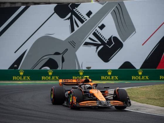 Lando Norris McLaren Formula 1 Team, Great Britain, 04 in McLaren MCL38 in front of a painting of a silver Formula 1 car and Rolex branding, HUN, Formula 1 World Championship, Hungarian Grand Prix, Hungaroring, Free Practice, 20 07 2024 HUN, Formula 1 World Championship, Hungarian Grand Prix, Hungaroring, Free Practice, 20 07 2024 Mogyorod Copyright: xEibner-Pressefoto Memmlerx EP_MMR