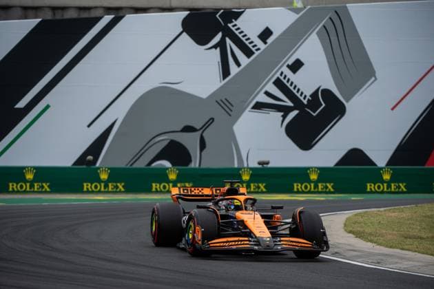 Oscar Piastri McLaren Formula 1 Team, Australia, 81 in McLaren MCL38 in front of the painting of a silver Formula 1 car and Rolex branding, HUN, Formula 1 World Championship, Hungarian Grand Prix, Hungaroring, Free Practice, 20 07 2024 HUN, Formula 1 World Championship, Hungarian Grand Prix, Hungaroring, Free Practice, 20 07 2024 Mogyorod Copyright: xEibner-Pressefoto Memmlerx EP_MMR