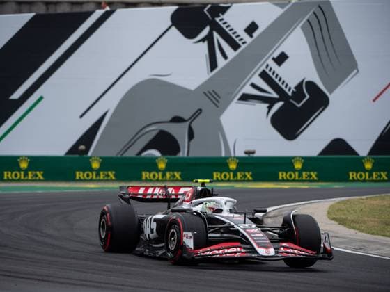 Nico Huelkenberg MoneyGram Haas F1 Team, Germany, 27 in Haas VF 24 in front of a painting of a silver Formula 1 car and Rolex branding, HUN, Formula 1 World Championship, Hungarian Grand Prix, Hungaroring, Free Practice, 20 07 2024 HUN, Formula 1 World Championship, Hungarian Grand Prix, Hungaroring, Free Practice, 20 07 2024 Mogyorod Copyright: xEibner-Pressefoto Memmlerx EP_MMR