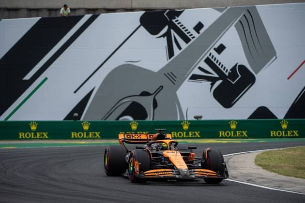 Oscar Piastri McLaren Formula 1 Team, Australia, 81 in McLaren MCL38 in front of the painting of a silver Formula 1 car and Rolex branding, HUN, Formula 1 World Championship, Hungarian Grand Prix, Hungaroring, Free Practice, 20 07 2024 HUN, Formula 1 World Championship, Hungarian Grand Prix, Hungaroring, Free Practice, 20 07 2024 Mogyorod Copyright: xEibner-Pressefoto Memmlerx EP_MMR