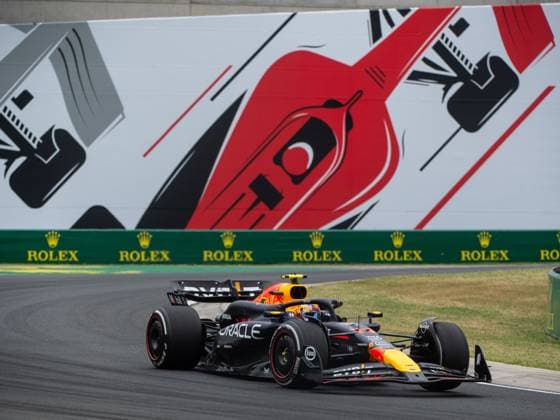 Sergio Checo Perez Oracle Red Bull Racing, Mexico, 11 in the RedBull RB20 in front of the painting of a red Formula 1 car and Rolex branding, HUN, Formula 1 World Championship, Hungarian Grand Prix, Hungaroring, Free Practice, 20 07 2024 HUN, Formula 1 World Championship, Hungarian Grand Prix, Hungaroring, Free Practice, 20 07 2024 Mogyorod Copyright: xEibner-Pressefoto Memmlerx EP_MMR
