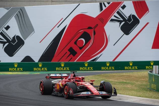 Charles Leclerc Scuderia Ferrari HP, Monaco, 16 in Ferrari SF 24 in front of the painting of a red Formula 1 car and Rolex branding, HUN, Formula 1 World Championship, Hungarian Grand Prix, Hungaroring, Free Practice, 20 07 2024 HUN, Formula 1 World Championship, Hungarian Grand Prix, Hungaroring, Free Practice, 20 07 2024 Mogyorod Copyright: xEibner-Pressefoto Memmlerx EP_MMR