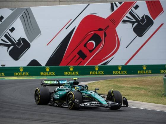 Fernando Alonso Aston Martin Aramco Formula One Team, Spain, 14 in Aston Martin AMR24 in front of the painting of a red Formula 1 car and Rolex branding, HUN, Formula 1 World Championship, Hungarian Grand Prix, Hungaroring, Free Practice, 20 07 2024 HUN, Formula 1 World Championship, Hungarian Grand Prix, Hungaroring, Free Practice, 20 07 2024 Mogyorod Copyright: xEibner-Pressefoto Memmlerx EP_MMR