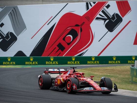 Charles Leclerc Scuderia Ferrari HP, Monaco, 16 in Ferrari SF 24 in front of the painting of a red Formula 1 car and Rolex branding, HUN, Formula 1 World Championship, Hungarian Grand Prix, Hungaroring, Free Practice, 20 07 2024 HUN, Formula 1 World Championship, Hungarian Grand Prix, Hungaroring, Free Practice, 20 07 2024 Mogyorod Copyright: xEibner-Pressefoto Memmlerx EP_MMR