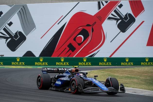 Logan Sargeant Williams Racing, USA, 02 in Williams FW46 in front of a painting of a red Formula 1 car and Rolex branding, HUN, Formula 1 World Championship, Hungarian Grand Prix, Hungaroring, Free Practice, 20 07 2024 HUN, Formula 1 World Championship, Hungarian Grand Prix, Hungaroring, Free Practice, 20 07 2024 Mogyorod Copyright: xEibner-Pressefoto Memmlerx EP_MMR